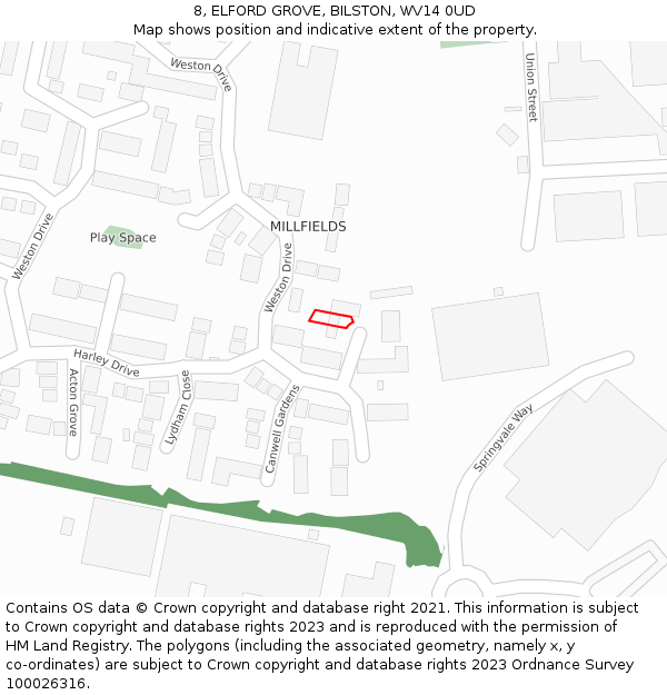 8, ELFORD GROVE, BILSTON, WV14 0UD: Location map and indicative extent of plot