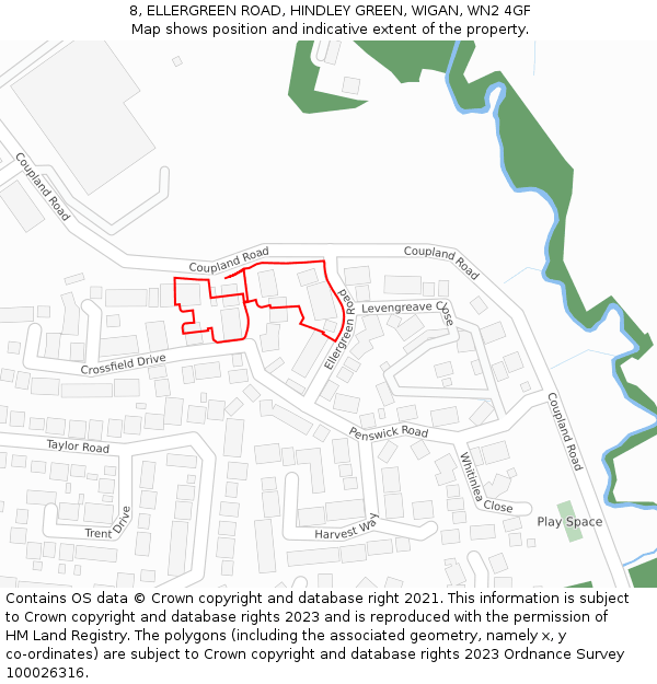 8, ELLERGREEN ROAD, HINDLEY GREEN, WIGAN, WN2 4GF: Location map and indicative extent of plot