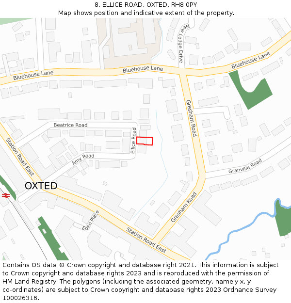 8, ELLICE ROAD, OXTED, RH8 0PY: Location map and indicative extent of plot