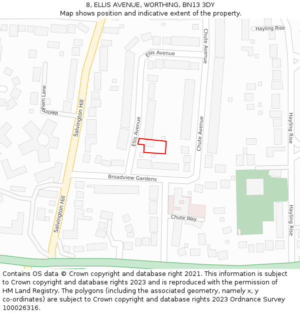 8, ELLIS AVENUE, WORTHING, BN13 3DY: Location map and indicative extent of plot