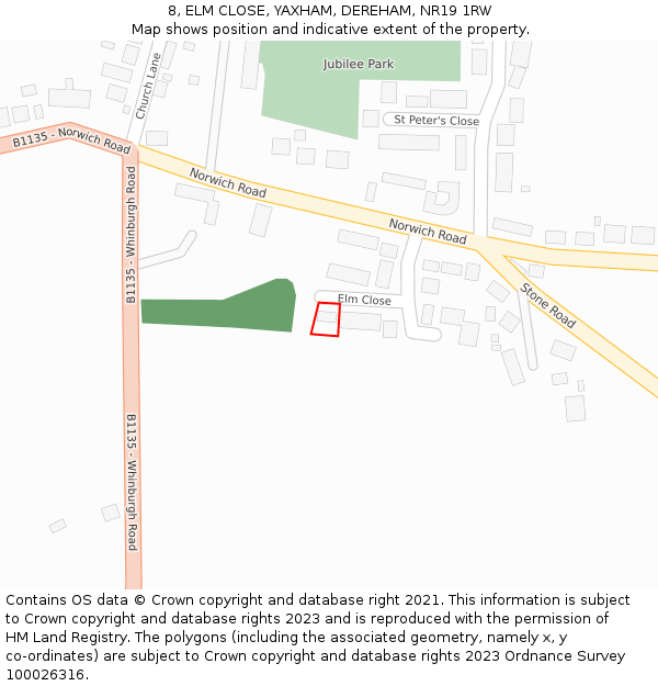 8, ELM CLOSE, YAXHAM, DEREHAM, NR19 1RW: Location map and indicative extent of plot
