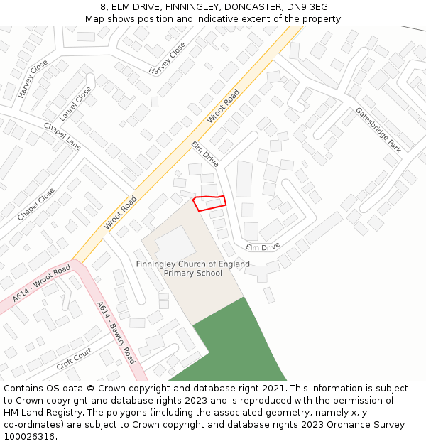 8, ELM DRIVE, FINNINGLEY, DONCASTER, DN9 3EG: Location map and indicative extent of plot