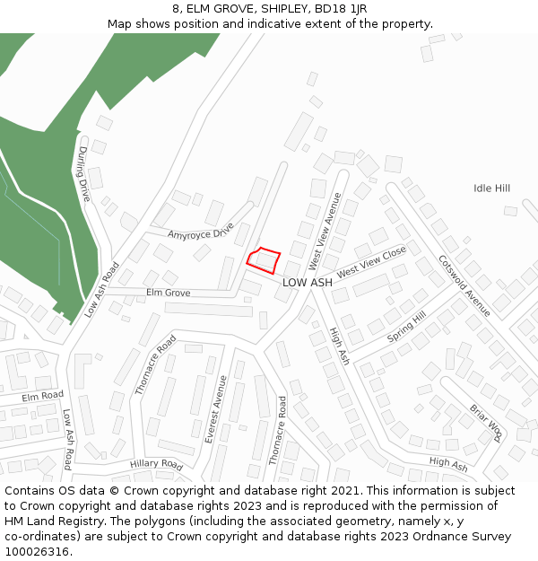 8, ELM GROVE, SHIPLEY, BD18 1JR: Location map and indicative extent of plot