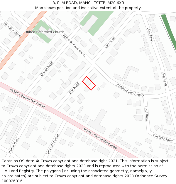 8, ELM ROAD, MANCHESTER, M20 6XB: Location map and indicative extent of plot