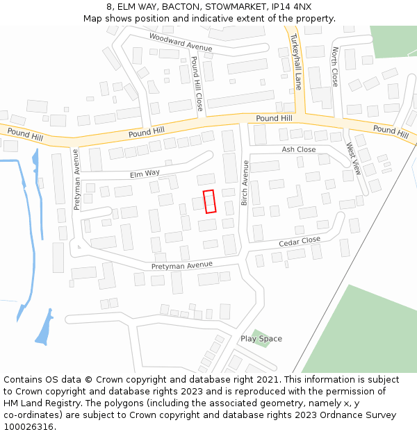 8, ELM WAY, BACTON, STOWMARKET, IP14 4NX: Location map and indicative extent of plot