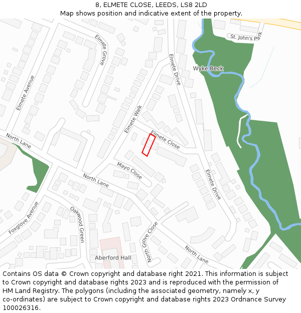 8, ELMETE CLOSE, LEEDS, LS8 2LD: Location map and indicative extent of plot