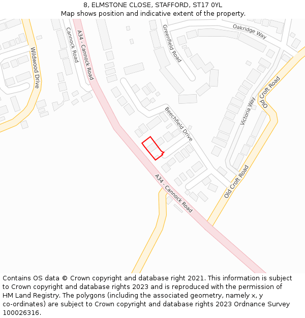 8, ELMSTONE CLOSE, STAFFORD, ST17 0YL: Location map and indicative extent of plot
