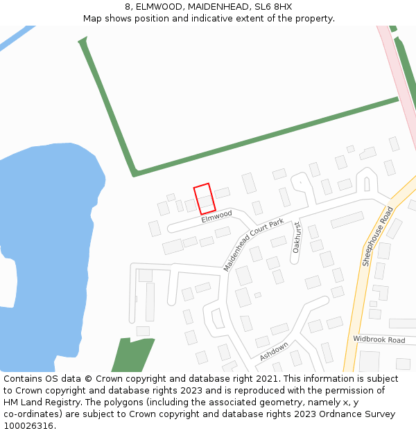 8, ELMWOOD, MAIDENHEAD, SL6 8HX: Location map and indicative extent of plot
