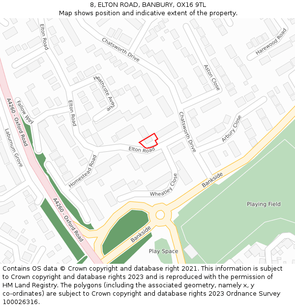 8, ELTON ROAD, BANBURY, OX16 9TL: Location map and indicative extent of plot