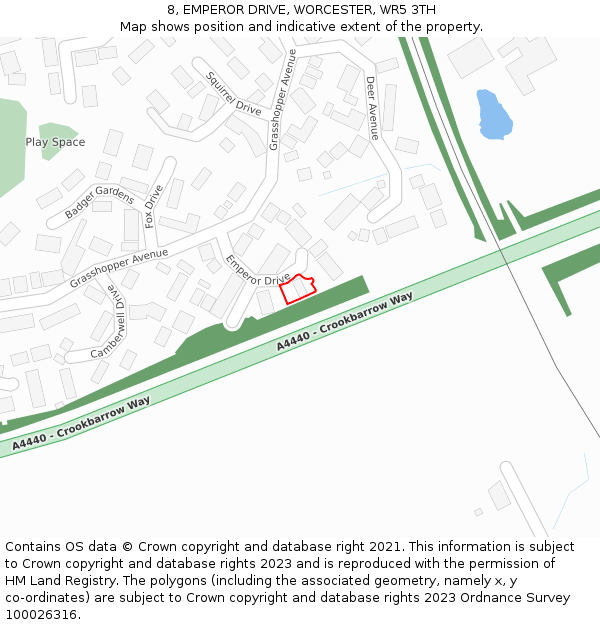 8, EMPEROR DRIVE, WORCESTER, WR5 3TH: Location map and indicative extent of plot