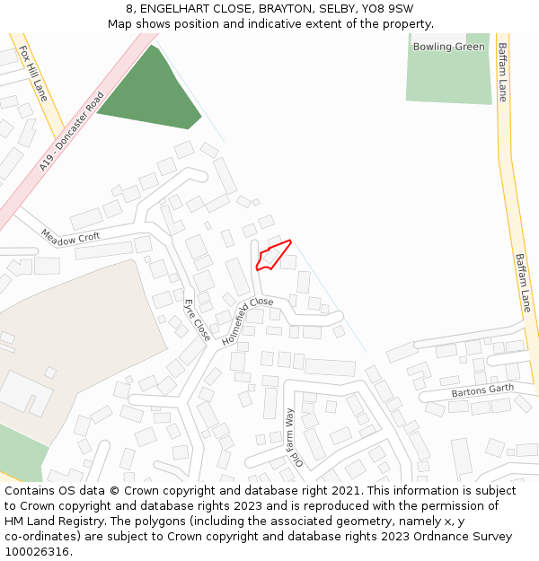 8, ENGELHART CLOSE, BRAYTON, SELBY, YO8 9SW: Location map and indicative extent of plot