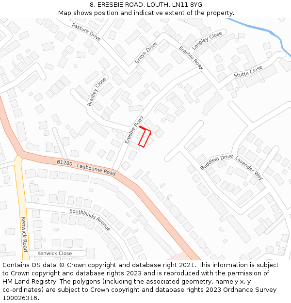 8, ERESBIE ROAD, LOUTH, LN11 8YG: Location map and indicative extent of plot