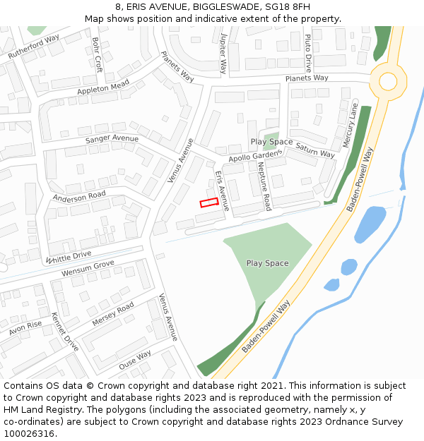 8, ERIS AVENUE, BIGGLESWADE, SG18 8FH: Location map and indicative extent of plot