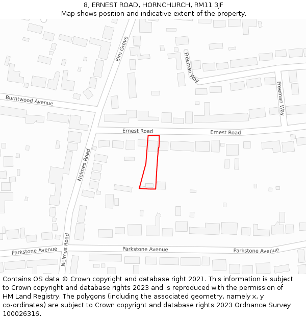 8, ERNEST ROAD, HORNCHURCH, RM11 3JF: Location map and indicative extent of plot