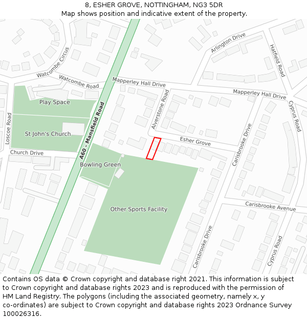 8, ESHER GROVE, NOTTINGHAM, NG3 5DR: Location map and indicative extent of plot