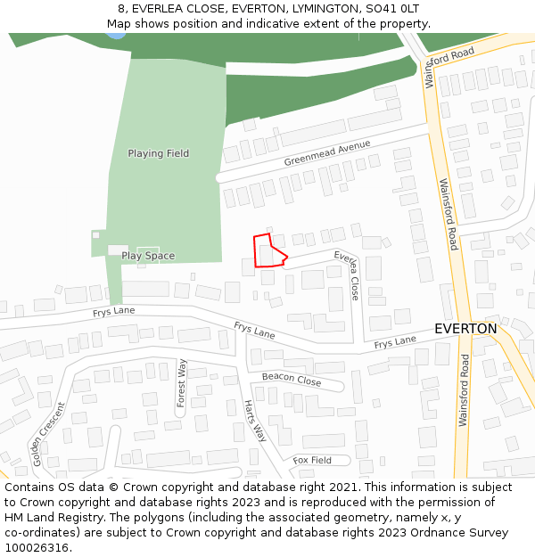 8, EVERLEA CLOSE, EVERTON, LYMINGTON, SO41 0LT: Location map and indicative extent of plot