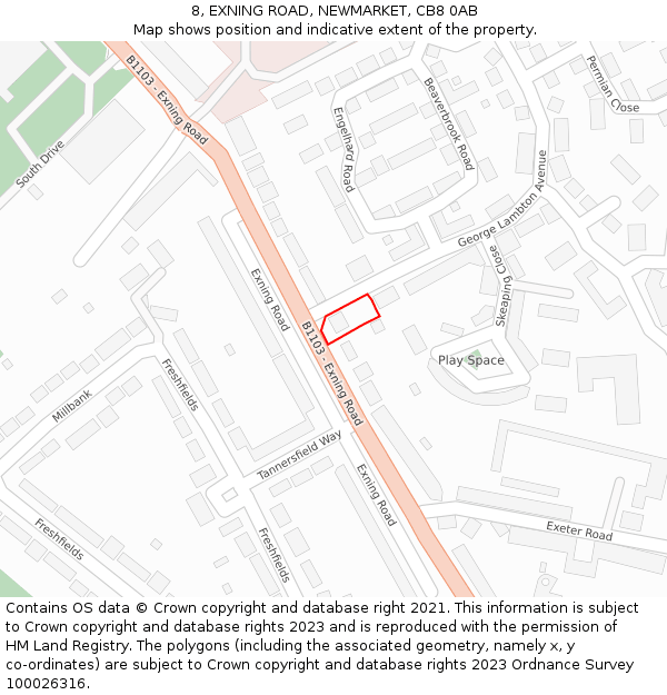 8, EXNING ROAD, NEWMARKET, CB8 0AB: Location map and indicative extent of plot