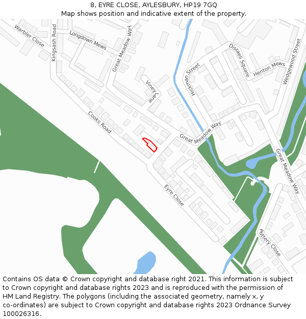 8, EYRE CLOSE, AYLESBURY, HP19 7GQ: Location map and indicative extent of plot