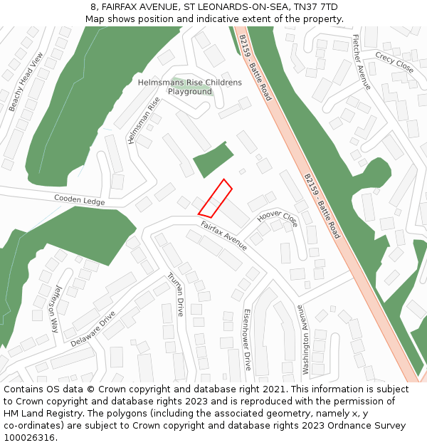 8, FAIRFAX AVENUE, ST LEONARDS-ON-SEA, TN37 7TD: Location map and indicative extent of plot