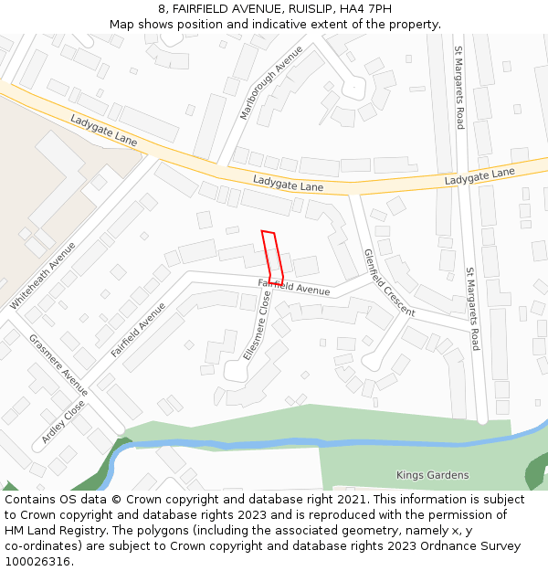 8, FAIRFIELD AVENUE, RUISLIP, HA4 7PH: Location map and indicative extent of plot