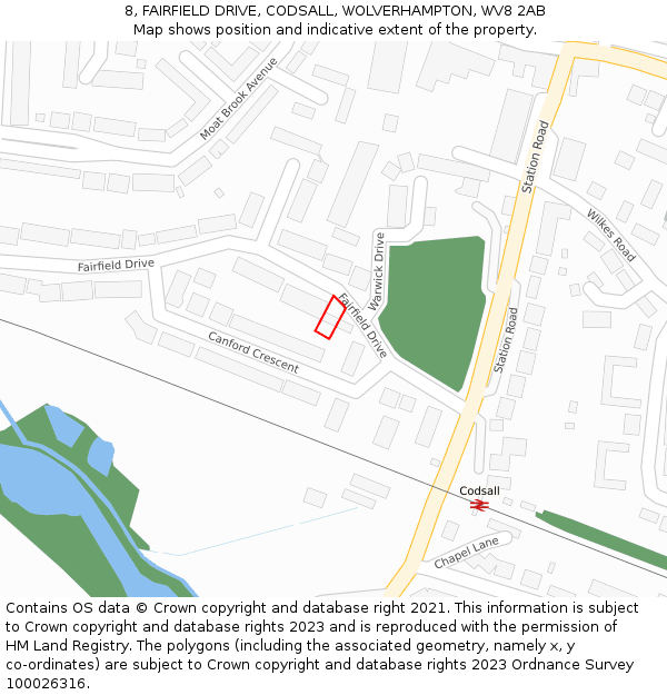 8, FAIRFIELD DRIVE, CODSALL, WOLVERHAMPTON, WV8 2AB: Location map and indicative extent of plot