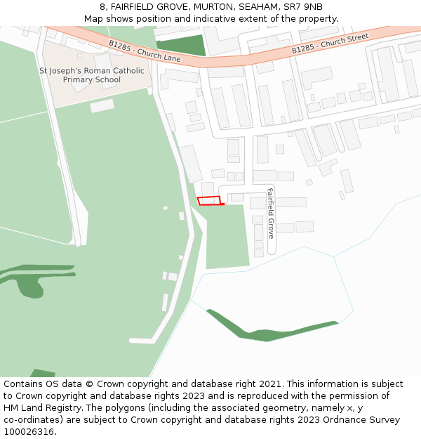8, FAIRFIELD GROVE, MURTON, SEAHAM, SR7 9NB: Location map and indicative extent of plot