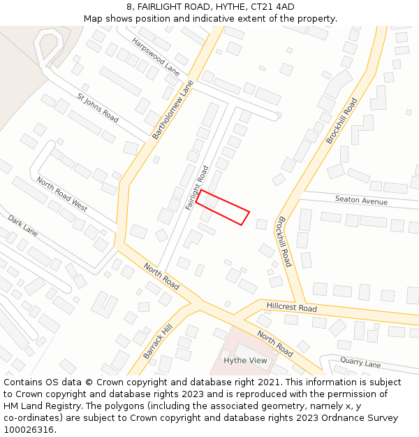 8, FAIRLIGHT ROAD, HYTHE, CT21 4AD: Location map and indicative extent of plot