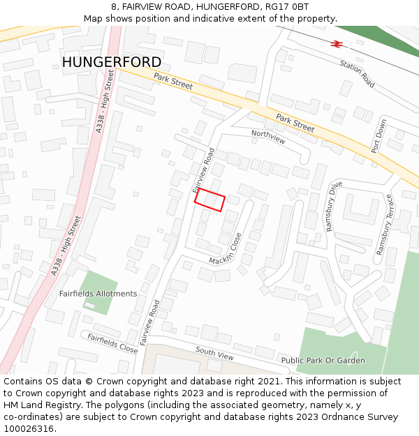 8, FAIRVIEW ROAD, HUNGERFORD, RG17 0BT: Location map and indicative extent of plot