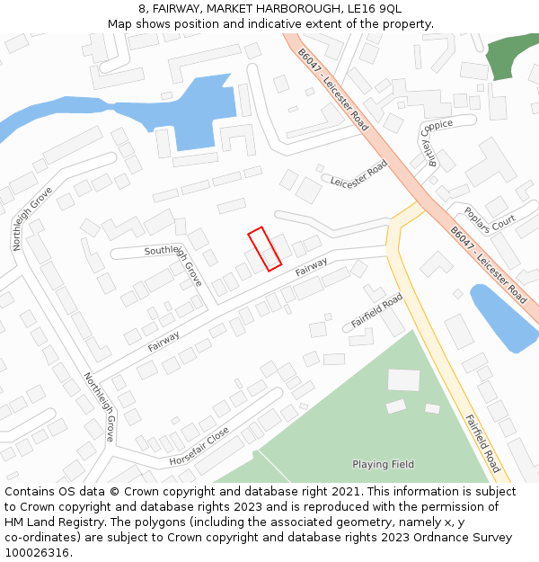 8, FAIRWAY, MARKET HARBOROUGH, LE16 9QL: Location map and indicative extent of plot