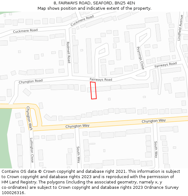 8, FAIRWAYS ROAD, SEAFORD, BN25 4EN: Location map and indicative extent of plot