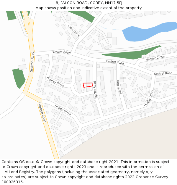 8, FALCON ROAD, CORBY, NN17 5FJ: Location map and indicative extent of plot