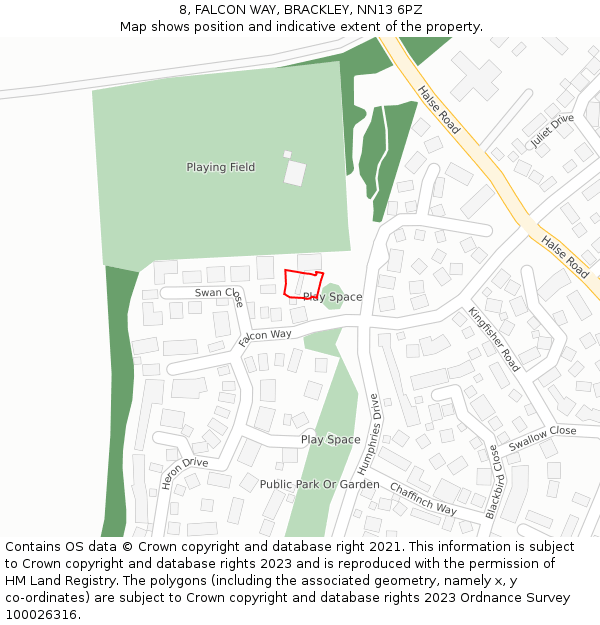 8, FALCON WAY, BRACKLEY, NN13 6PZ: Location map and indicative extent of plot