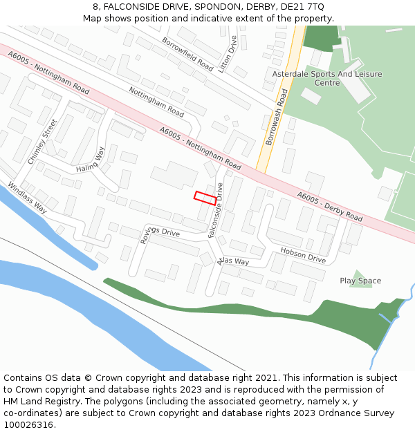 8, FALCONSIDE DRIVE, SPONDON, DERBY, DE21 7TQ: Location map and indicative extent of plot