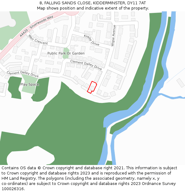 8, FALLING SANDS CLOSE, KIDDERMINSTER, DY11 7AT: Location map and indicative extent of plot