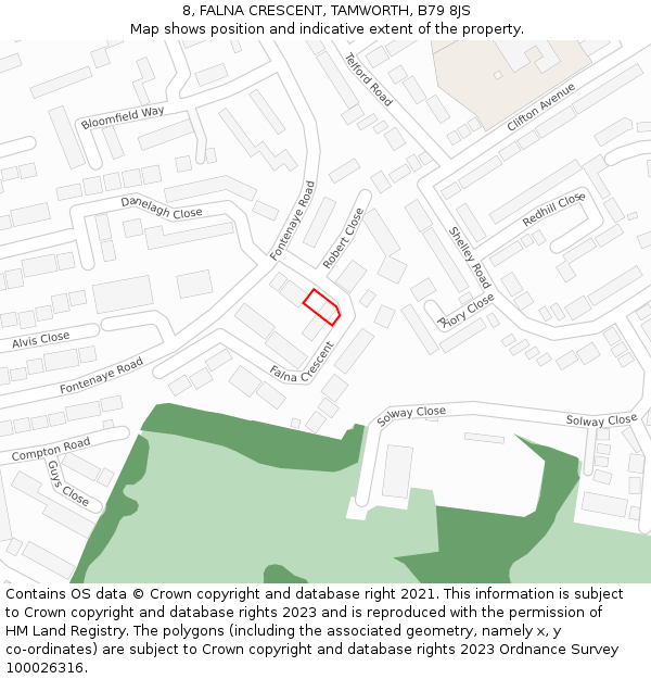 8, FALNA CRESCENT, TAMWORTH, B79 8JS: Location map and indicative extent of plot