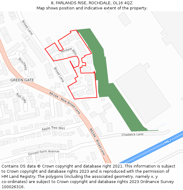 8, FARLANDS RISE, ROCHDALE, OL16 4QZ: Location map and indicative extent of plot