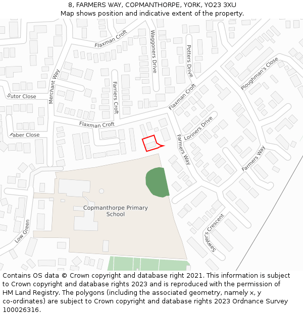 8, FARMERS WAY, COPMANTHORPE, YORK, YO23 3XU: Location map and indicative extent of plot