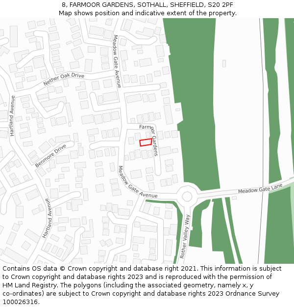 8, FARMOOR GARDENS, SOTHALL, SHEFFIELD, S20 2PF: Location map and indicative extent of plot