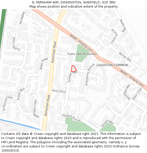 8, FARNHAM WAY, DINNINGTON, SHEFFIELD, S25 3RN: Location map and indicative extent of plot
