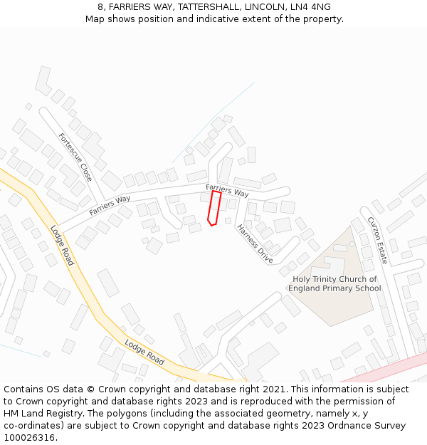 8, FARRIERS WAY, TATTERSHALL, LINCOLN, LN4 4NG: Location map and indicative extent of plot