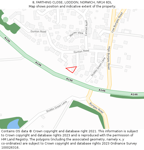 8, FARTHING CLOSE, LODDON, NORWICH, NR14 6DL: Location map and indicative extent of plot