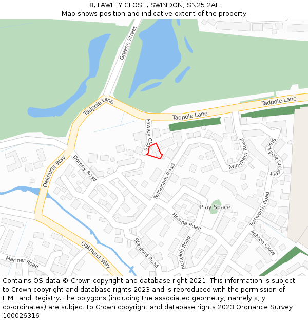 8, FAWLEY CLOSE, SWINDON, SN25 2AL: Location map and indicative extent of plot