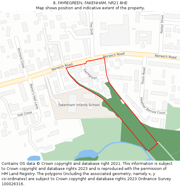 8, FAYREGREEN, FAKENHAM, NR21 8HE: Location map and indicative extent of plot