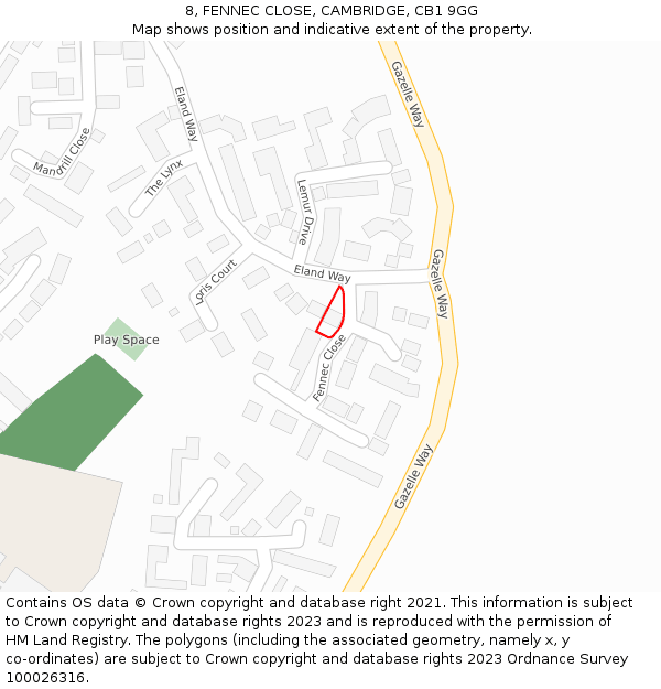 8, FENNEC CLOSE, CAMBRIDGE, CB1 9GG: Location map and indicative extent of plot