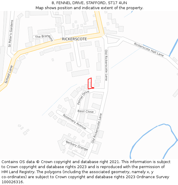 8, FENNEL DRIVE, STAFFORD, ST17 4UN: Location map and indicative extent of plot