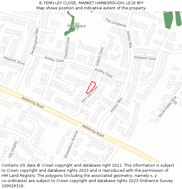 8, FERN LEY CLOSE, MARKET HARBOROUGH, LE16 8FY: Location map and indicative extent of plot