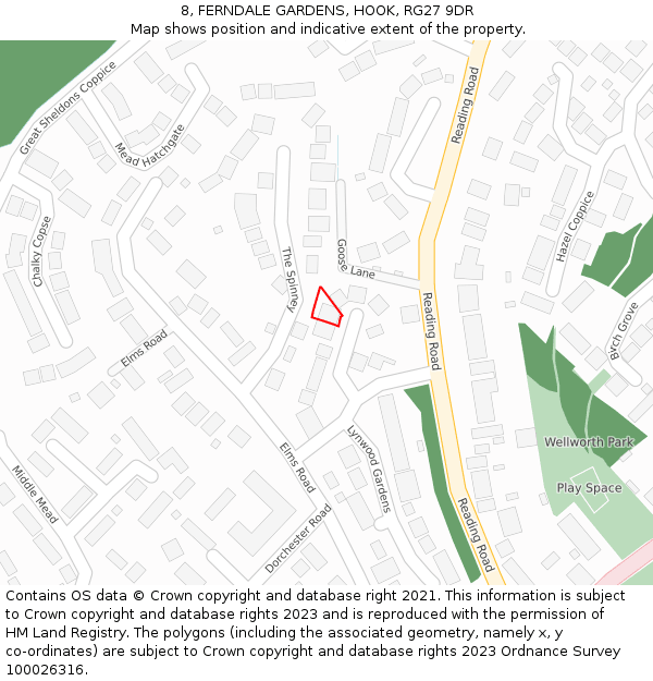 8, FERNDALE GARDENS, HOOK, RG27 9DR: Location map and indicative extent of plot