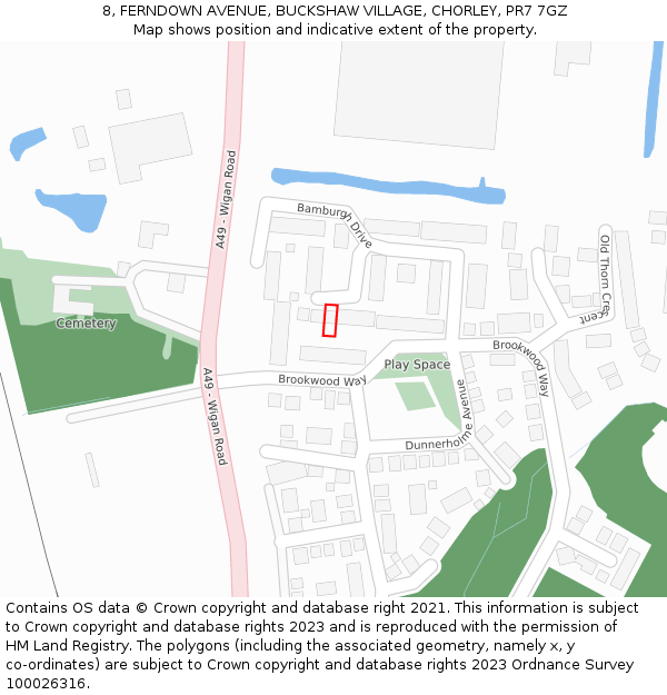 8, FERNDOWN AVENUE, BUCKSHAW VILLAGE, CHORLEY, PR7 7GZ: Location map and indicative extent of plot