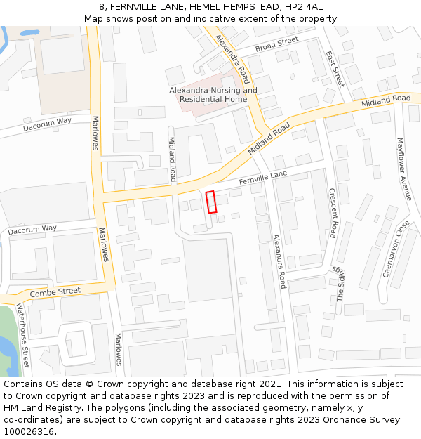 8, FERNVILLE LANE, HEMEL HEMPSTEAD, HP2 4AL: Location map and indicative extent of plot