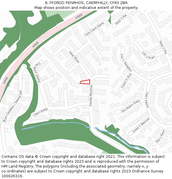 8, FFORDD PENRHOS, CAERPHILLY, CF83 2BA: Location map and indicative extent of plot